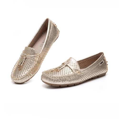 Bernal Loafers for Women Business Casual Slip On Flats, Gold/L, 8.5
