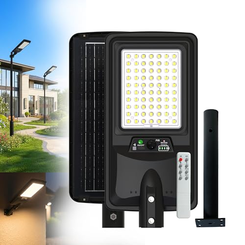 Image of Homehop Solar Light Outdoor Home Garden 150W Wireless LED Street Night Lamp | Solar Street Light Outdoor Wall Automatic Waterproof Motion Sensor for Yard, Pathway and Road with Pole (Warm,10000mAh, ABS)