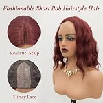 Short Wavy Wigs for Women Lace Front Bob Wigs for Black Women Short Bob Curly Wavy Hair Wigs Synthetic Natural Curly Hair Lace Hairline Wigs for Daily Use. (Wine Red) - Image 3