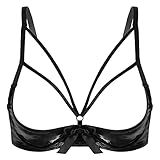 Yihuimin Damen Wetlook Ouvert BH Offener Brust Hebe BH Bra mit Bügel Nippelfrei Büstenhalter Verführerische Reizwäsche Erotik Dessous Schwarz 4XL