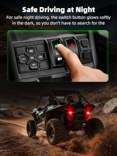 Image of UTV Turn Signal Kit, Pre-Wired, Plug and Play Universal Street Legal UTV Blinker Kits with Rocker Switch, Hazard Light, 110dB Horn, Compatible with Polaris, Can-Am - 4Pods Amber Red Lights