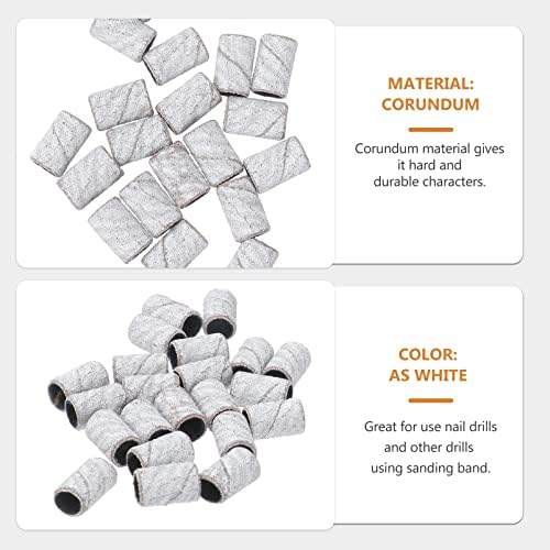 Minkissy 100Pcs Nail Sanding Bands Drum Sander 180 Grit Fine Grit Nail Art Sanding Bands Bit Nail Drill Manicure Sleeves File Refill for Fingernail Sanders White