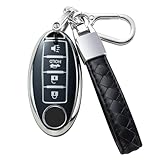 CHEZENHUI Compatible with Nissan Key Fob Cover with Leather Lanyard, Car Key Case Shell Protection for Nissan Altima Rogue Sentra Pathfinder Remote Smart Key, Black