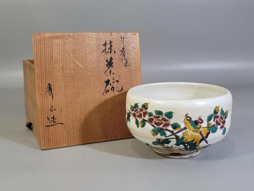 Tea utensils Kutani flower and bird painting Matcha bowl by artist. *Wooden box not included for international shipping ?