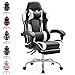 Sweetcrispy Gaming Stuhl,Ergonomischer Bürostuhl mit Fußstütze,Gamer PC Stühle mit Kopfstütze Lendenkissen,90-150° einstellbar Gaming Chair,Leder Drehbar Schreibtischstuhl Computerstuhl,Weiß