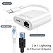 Lightning to Ethernet Adapter for iPhone 14, [Apple MFi Certified] 2 in 1 RJ45 Ethernet LAN Network Adapter with Charge Port for iPhone 14 13 12 11 XS XR X, Supports 100Mbps High Speed, Plug and Play
