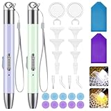 CoKeeSun 2 Stück Diamant Malerei Bohrstift Set LED,Diamond Painting Stift USB Wiederaufladbar mit 2 Beleuchtungsmodi, 5D Drill Pen für Nagel Kunst DIY Handwerk Dekoration(Violett,Grün)