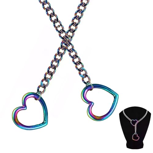 WLVinson Love Shackles Necklace,Herz Kette Heart Slip Chain Damen,Herzkette,Loveshackles,O-Ring-Schlupfkette,Herz Lariat Y Choker Halskette,Handmade Punk Gothic Cuban Necklace für Frauen