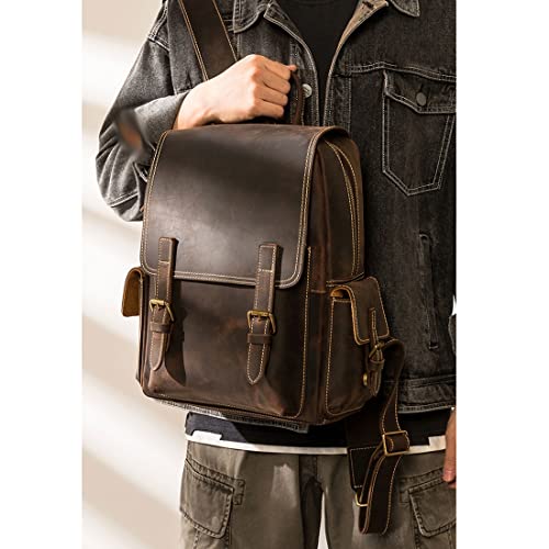 Travel Bags for Men, Mens Genuine Leather Laptop Backpacks Casual Daypack Briefcases, 13.4×3.9×17.3 Inch (Color : Brown)2