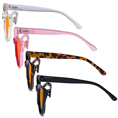 Image of Eyekepper 4 Pack Oversized Blue Light Filter Glasses Women Cat Eye Computer Reading Glasses Orange Tinted +1.00