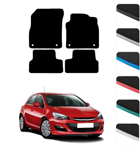 Image of GCM - Car Floor Mats for Vauxhall Astra J 2010-2015 Full Coverage Floor Protection - Anti Slip & Fit Car Mat with Clips Easy to Clean Car Carpet for All-Weather- Black Edging, Carpet