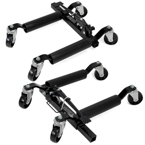 Xtremepowerus 25996 Set Of (2) Wheel Dolly Car Skates Vehicle Positioning Hydraulic Tire Jack Ratcheting Foot Pedal Lift Hydraulic Car Wheel Dolly cover