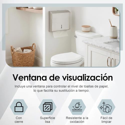 Dispensador de toallas triple pliegue en acero inoxidable para pared de baño 3