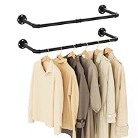 Yawinhe Industrial Pipe Clothes Rack, 80cm High Heavy Duty Wall Mounted Hanger Rod, Space Saving, for Laundry, Living Room and Closet, Black, 2 Pack