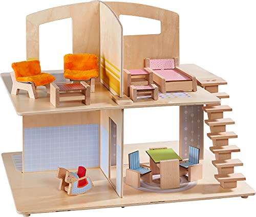 HABA 305638 - Little Friends – Puppenhaus Stadtvilla, Zubehör für Biegepuppen ab 3 Jahren, 59.2 x 47.8 x 11 cm