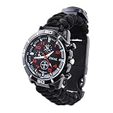 6 en 1: equipado con reloj de pulsera + brújula + silbato + cuchillo rascador + flint+ paracord.
