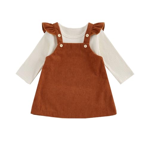 Image of fhutpw Baby Girl 2 Piece Outfits Corduroy Skirt + Ribbed Knit Long Sleeves Top 3 6 12 18 Months Clothes Fall Winter Suits