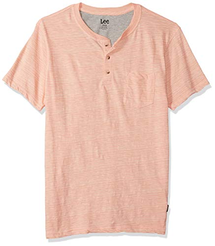 Lee Men's Short Sleeve Shirt, Johnathan Henley Lt Peach, X-Large