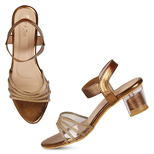 Image of Smart & Sleek Women's Crystal & Glittery Block Heels Fashion Sandals for Women & Girls latest Collection & stylish Comfortable-AB32
