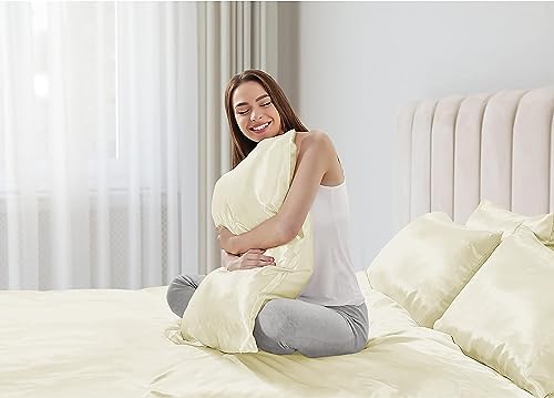 Image of Soft and Silk Satin Bedsheet for Double Bed - 400 TC Romantic Bedsheet Set for Bedroom | Bridal Wedding Bedsheet with Pillow Cover | Ideal for Gifting Ivory, Double Bed