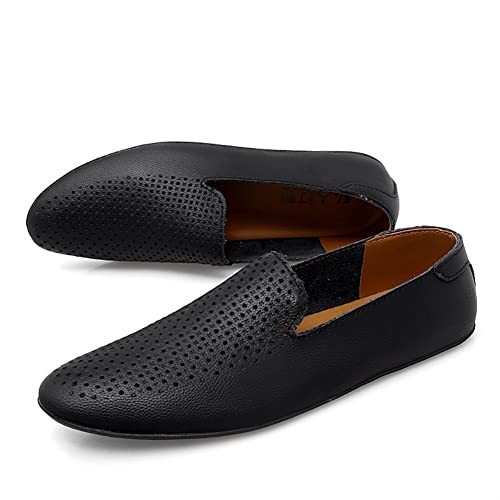 Loafers for Men Genuine Leather Pointed Toe Perforated Breathable Rubber Sole Flexible Slip Resistant Anti-Slip Walking Party Slip-on