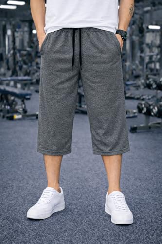 Image of Mack Jonney Men's Sports Capri Pants | Lightweight Polyester Workout 3 /4 Pants with Elastic Waist for Gym, Running & Training-M8356