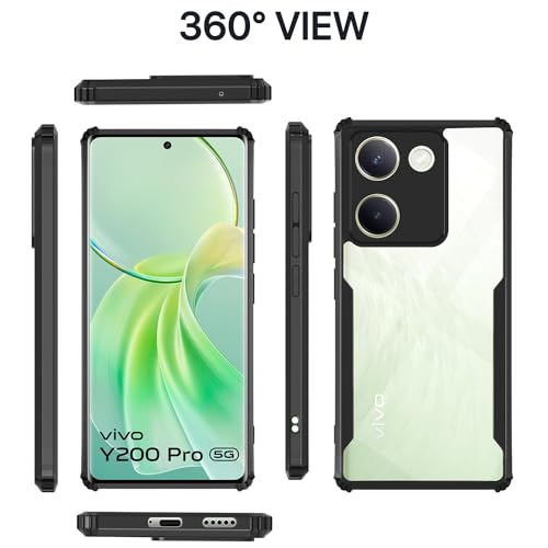 Image of Pikkme Vivo Y200 Pro 5G Back Cover | Crystal Clear Transparent Back | Ultra Hyrbid | Full Camera Protection | Raised Edge | Bumper Back Case (Black)