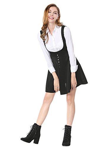 Allegra K Women's Basic Skater Skirt Button Decor Solid Flared Hem Suspender Dress L Black steampunk buy now online Allegra K Women's Basic Skater Skirt Button Decor Solid Flared Hem Suspender Dress L Black steampunk buy now online