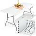 Produktbild Arebos Buffettisch zusammenklappbar 182 x 74 x 74 cm Wetterfest Gartentisch Partytisch Klapptisch für Garten Terrasse und Balkon | 8 Personen | Campingtisch mit Tragegriff | Weiß