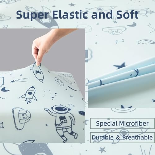 Image of SDIII 2 Pack Astronaut Space Crib Sheets for Boys Girls 52x28 Stretchy Microfiber Jersey Knit Space Sheet for Standard Crib and Toddler Mattress