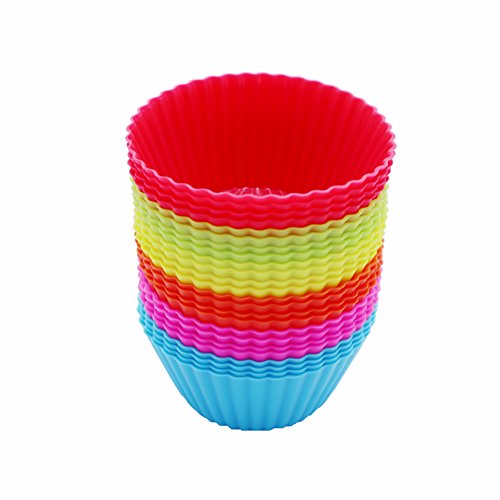 iiHOME Reusable Silicone Baking Cups Cupcake Liners Muffin Cups Cake Molds, Pack of 24 (Random color)