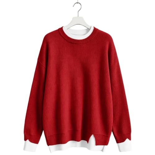 Womens Fall Sweater Crewneck Long Sleeve Layered Look Pullover Oversized - image 8