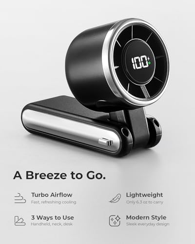 Image of Portable Handheld Turbo Fan - 5 Gear High Speed 4000mAh Rechargeable Mini Personal Hand Fan Blow Cold Air, Battery Operated Travel Essentials, Beach Vacation, Gifts for Women, Men (Black)