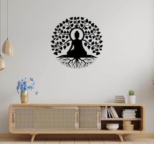 Image of Saifix Buddha Metal Wall Art for Home Decor | Laser Cut Iron Wall Hanging | Meditation Room, Living Room, Yoga Studio & Spiritual Interior Decoration | Rust-Proof Matte Finish Panel(24 inch)