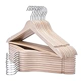 Edergoo Kleiderbügel Holz 20 Stück, Glatte Oberfläche Kleiderbügel mit 360 Grad Drehbar und SchulTerkerben, Starker & Dünn Holz Kleiderbügel Anzug für Erwachsene, 43.5cm Lang, Natur