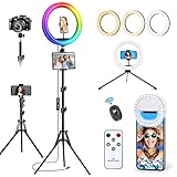 13" Selfie Ring Light with 63" Stand and Phone Holder, 53 Lighting Modes, Remote, iPad Holder, Desk