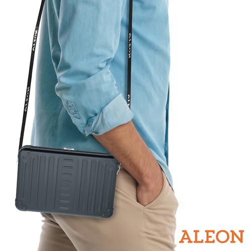 Image of Horizontal All Aluminum Crossbody Bag - Lightweight Compact Travel Case with Adjustable Strap, RF Blocking, Interior Pockets & Secure Clasp - Stylish Over-Shoulder Bag for Men & Women (Onyx)