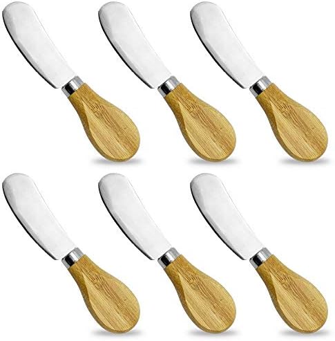 FutGlobal Cheese Spreaders with Bamboo Handle, 5 Inch Stainless Steel Butter Spreader, Deluxe Sandwich Cream Cheese Condiment Knives- 6Pieces