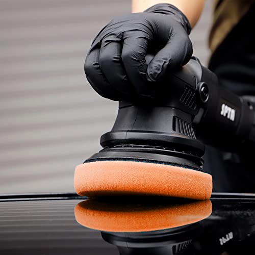SPTA 3tlg Orange T40 Polierschwamm mit Mittlerer Schnitt, 150mm Polierschwämme Wachs Schwämme Auto Polierpad Polieren Pad, Polierschaum Set für Exzenter Poliermaschine Schleifmaschine Profiset