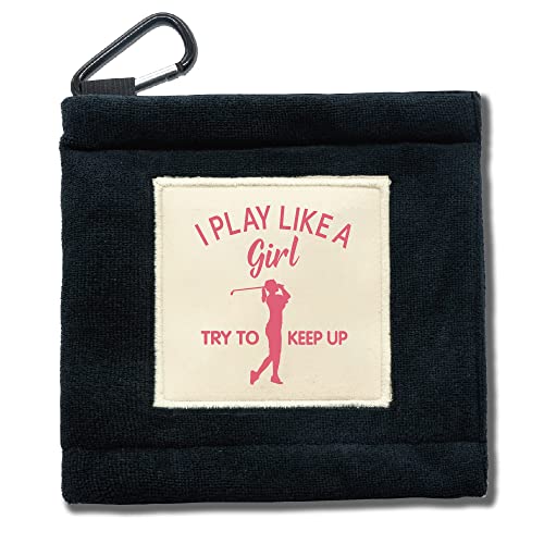 Touner Play Like A Girl Funny Golf Ball Cleaning Towel Pocket With Clip Wiping Cloth Cleaning Tool, Golf Accessories, Golf Gifts For Her,Golf Fan, Grandma,Girl, Retirement Gift #TOP25