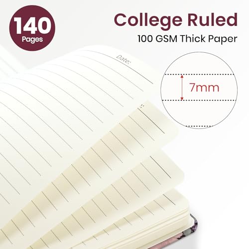 ZOTIA Lined Spiral Journal Notebook for Women, A5 College Ruled Journals for Writing, Hardcover Notebooks for Work, Note taking and Office School Supplies,140 Pages - Pink Buds