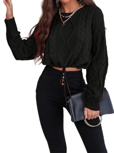 SISKIN Cropped Sweater for Women Fall,Long Sleeve Crop Top Women,Cable Knit Pullover Sweater