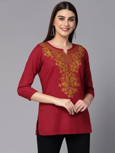 Image of QAZMI Short Kurti for Women| Rayon Cotton Embroiderd Kurta | Women's Tunic Tops