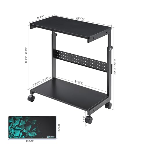 Image of EUREKA ERGONOMIC PC Stand Computer Cart, Height Adjustable Tower Stand 2-Tier Suit for ATX Case Printer, Metal Rolling Cart on Wheels for Gaming Home Office, Carbon Fiber
