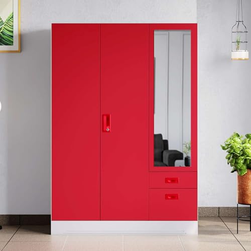Image of Interio by Godrej Slimline Alloy Steel Almirah Textured Carmine Red, 3 Doors
