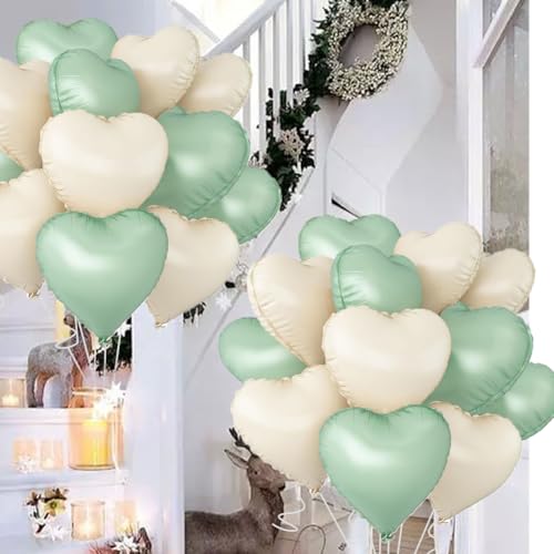 Image of Baby White Heart Balloons,18 Inch Light Green Helium Foil Love Heart Shaped Balloons for Anniversary Wedding Engagement Birthday Party Baby Shower Valentines Decorations(12Pcs)