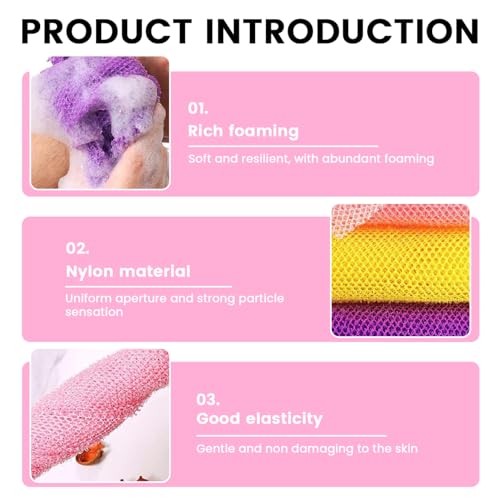 Image of MAYCREATE 3Pcs Reusable Mesh Bathing Net, Soft Exfoliating Shower Net for Body Cleansing and Gentle Exfoliation Skin Care, 30x80cm