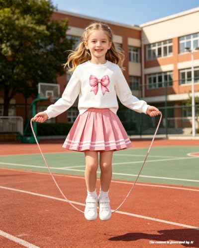 Image of Betusline Girls Skirt Set JK School Uniform 2-Piece Outfit - Short Sleeve & Webbing Solid Skirt,4-14Y