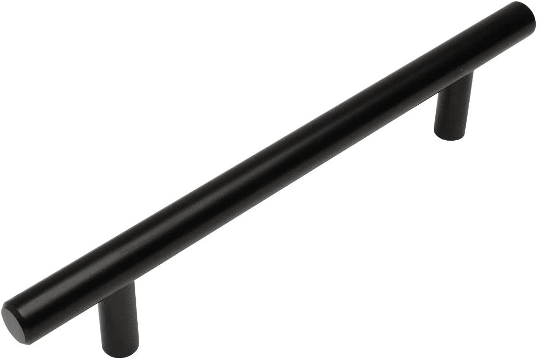 Cosmas 5 Pack 305-128FB Flat Black Cabinet Hardware Euro Style Bar Handle Pull - 5 Inch (128mm) Hole Centers, 7-3/8 Overall Length