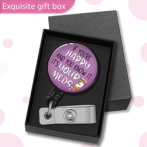 Geygie If You're Happy And You Know It It's Your Meds Badge Reel Retractable With Alligator Clip, Funny Id Badge Holder Gift For Doctors Nurses Pharmacy Office Worker Occupational Therapist #TOP3